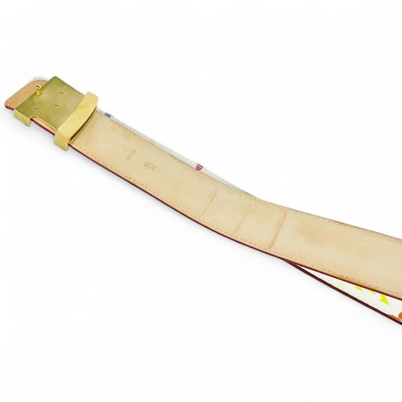 LOUIS VUITTON Murakami Monogram Multicolor Studded LV Initiales Belt 90 36 White - Picture 11 of 15